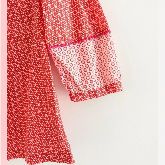 Boden | Gauzy Tie Neck Top Womens Size 6 Red Pullover Boho Star Print Blouse - Picture 11 of 12